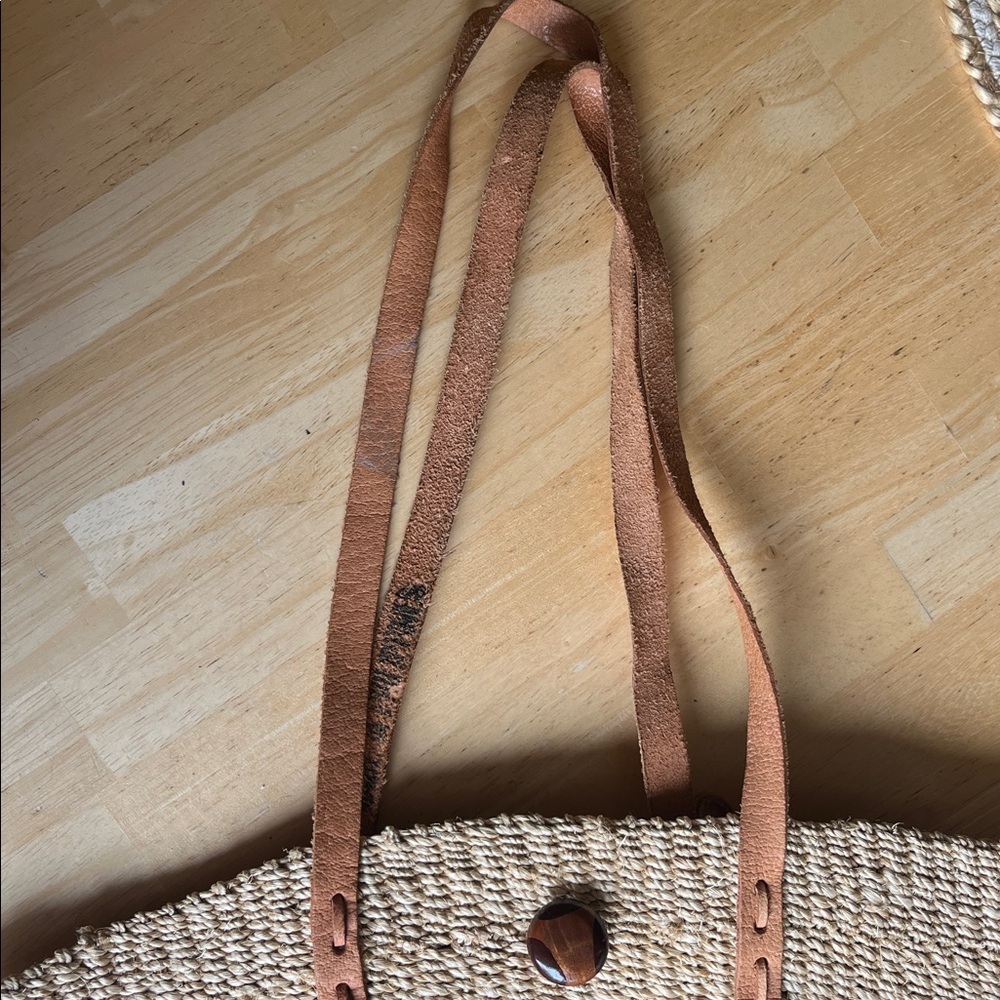 Vintage 90s Noah’s Ark Sisal Market Bag Leather Strap Animal Tote - Picture 7 of 12